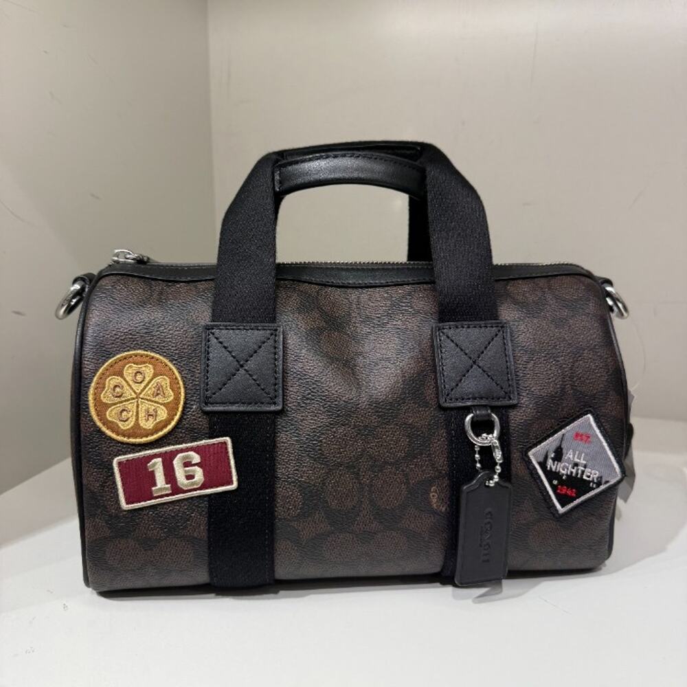 Coach Explorer Duffle Bag 28 In Signature Canvas With Patches CGA26 Walnut/Black